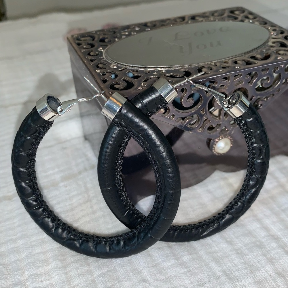 Leather Wrapped Hoop Earrings (Unbranded)